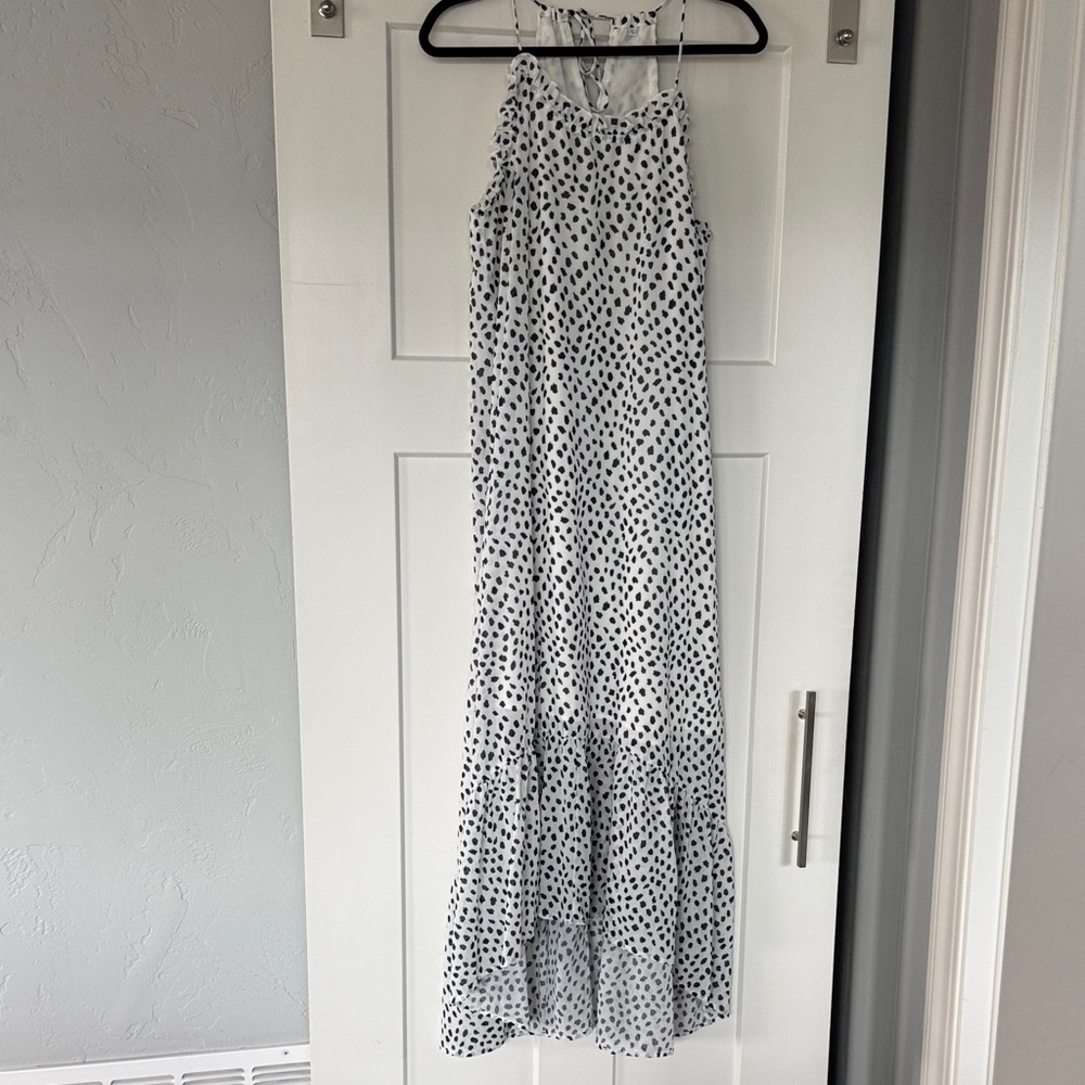 White and Black Polka Dot Maxi Dress